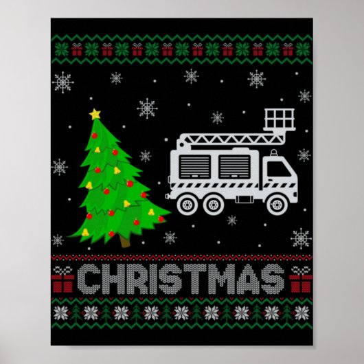Fire Truck Xmas Tree Lighting Ugly Christmas Sweat Poster (Voorkant)