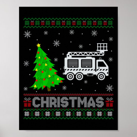 Fire Truck Xmas Tree Lighting Ugly Christmas Sweat Poster (Voorkant)