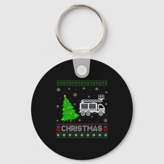 Fire Truck Xmas Tree Lighting Ugly Christmas Sweat Sleutelhanger (Voorkant)