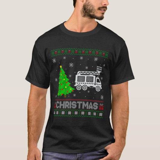 Fire Truck Xmas Tree Lighting Ugly Christmas Sweat T-shirt (Voorkant)
