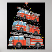 Fire Trucks Christmas Tree Lights Xmas Firefighter Poster (Voorkant)