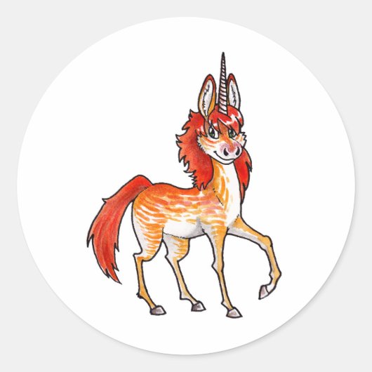Fire Unicorn Ronde Sticker (Voorkant)