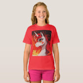Fire Unicorn van dichtbij T-shirt (Voorkant volledig)