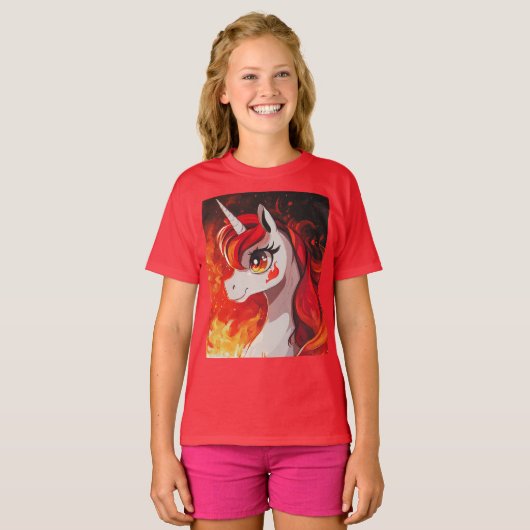 Fire Unicorn van dichtbij T-shirt (Voorkant volledig)