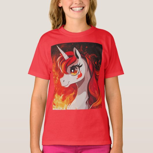 Fire Unicorn van dichtbij T-shirt (Voorkant)