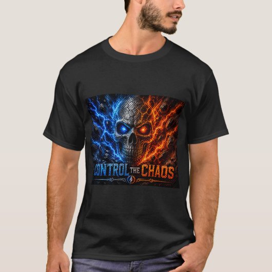 Fire vs Ice Schedel 3D T-shirt – (Voorkant)