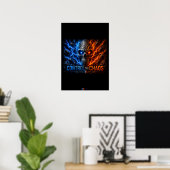 Fire vs Ice Schedel 3D T-shirt – Poster (Thuiskantoor)