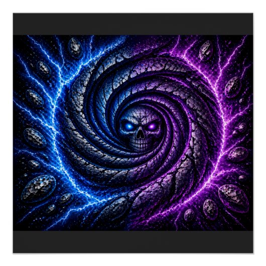 Fire vs Ice Skull Vortex Poster – Hypnotic Optical (Voorkant)