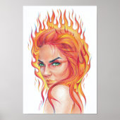 Fire Woman Surreal fantasy Portrait drawing art Poster (Voorkant)