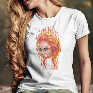 Fire Woman Surreal Fantasy Portret tekening kunst T-shirt