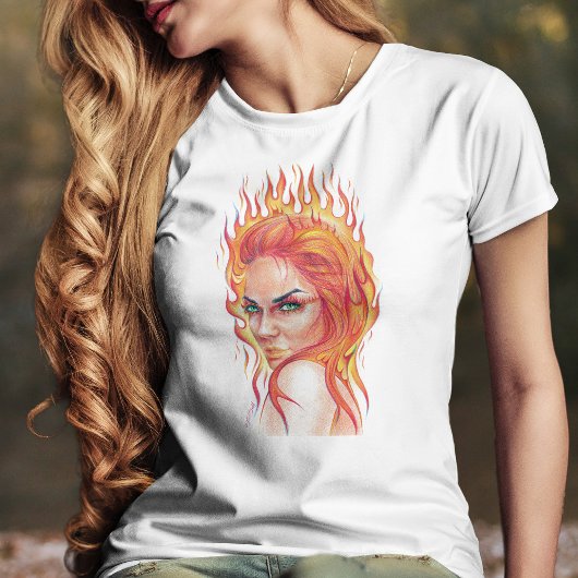 Fire Woman Surreal Fantasy Portret tekening kunst T-shirt