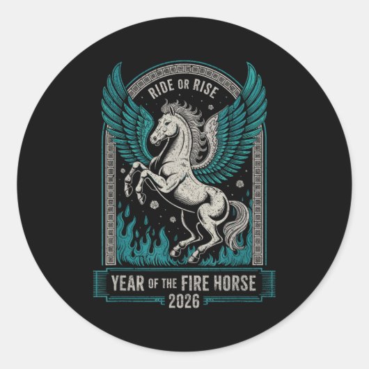 Fire Year Of The Horse – Chinese Zodiac New Year 2 Ronde Sticker (Voorkant)