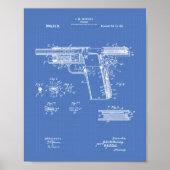 Firearm 1911 Patent Art Blueprint Poster (Voorkant)