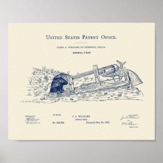Firearm Mousetrap Design Patent - 1882 Poster (Voorkant)