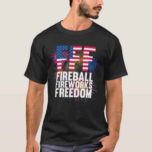 Fireball Fireworks Freedom, 4 juli Amerikaanse vla T-shirt (Voorkant)