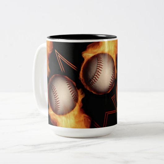 Fireball Pattern Baseball Lovers Mug Tweekleurige Koffiemok (Voorkant links)