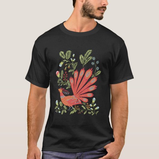 Firebird Bloemen Oekraïens Vyshyvanka Stijl T-shirt (Voorkant)