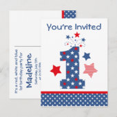 Firecracker 1st Birthday Briefkaart Invitation (Voorkant / Achterkant)
