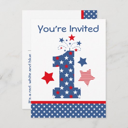 Firecracker 1st Birthday Briefkaart Invitation (Voorkant / Achterkant)