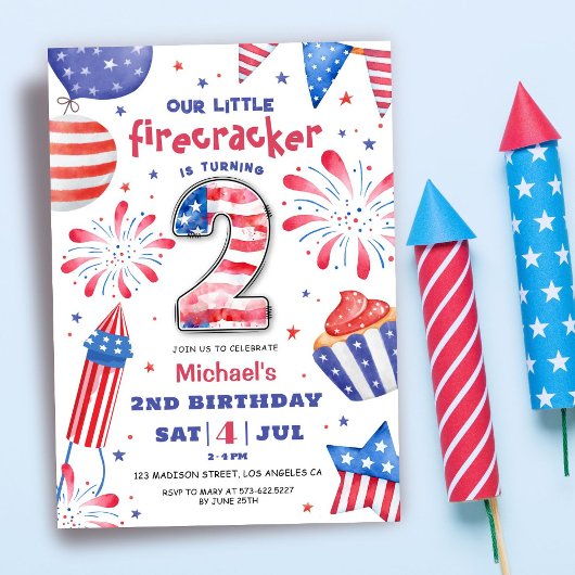 Firecracker 4 juli 2 Verjaardag Patriottisch Schat Kaart
