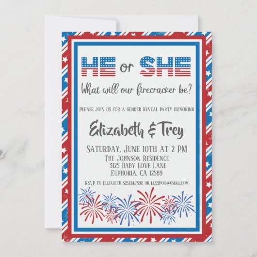 Firecracker 4 juli Baby Geslacht onthullen Kaart (Voorkant)