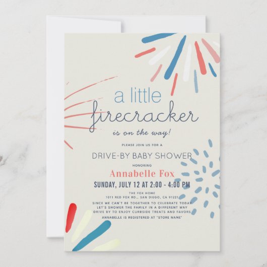 Firecracker 4 juli drive-by Baby shower Kaart (Voorkant)
