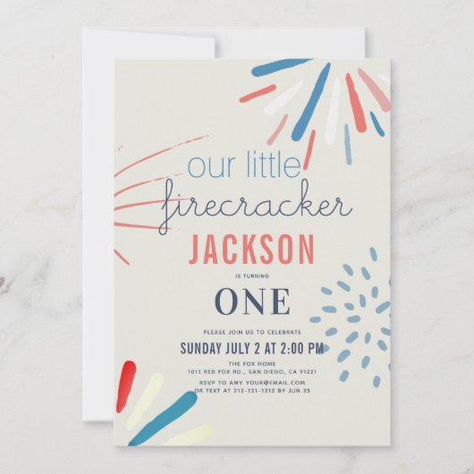 Firecracker 4 juli vuurwerk 1ste verjaardag kaart (Voorkant)