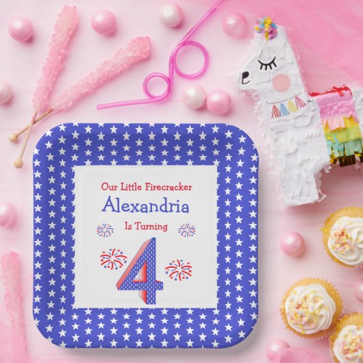 Firecracker 4th Birthday Paper Borden Papieren Bordje (Feest)