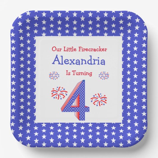 Firecracker 4th Birthday Paper Borden Papieren Bordje (Voorkant)