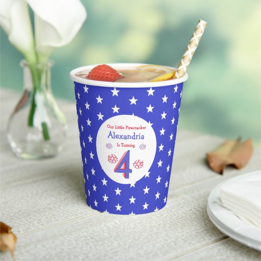 Firecracker 4th Birthday Papieren Bekers (Insitu)