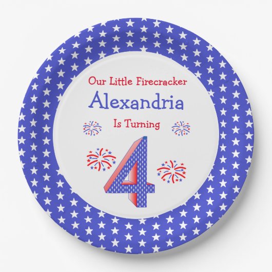 Firecracker 4th Birthday Papieren Bordje (Voorkant)