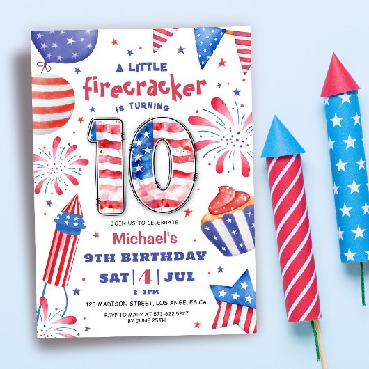 Firecracker 4th juli 10th Birthday Patriotic Schat Kaart