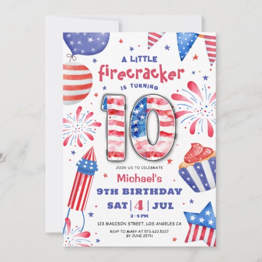 Firecracker 4th juli 10th Birthday Patriotic Schat Kaart (Voorkant)