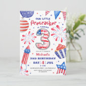 Firecracker 4th juli 3rd Birthday Patriotic Schatt Kaart (Staand voorkant)