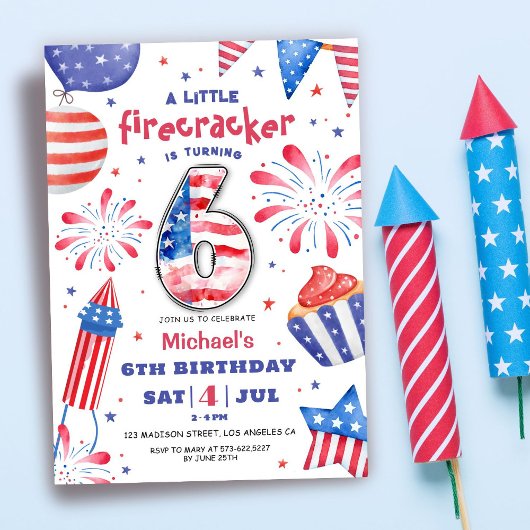 Firecracker 4th Juli 6th Verjaardag Patriottisch S Kaart