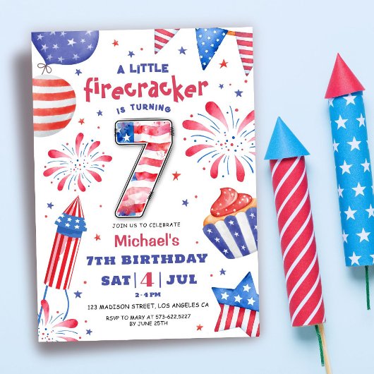 Firecracker 4th juli 7th Verjaardag Patriottisch S Kaart