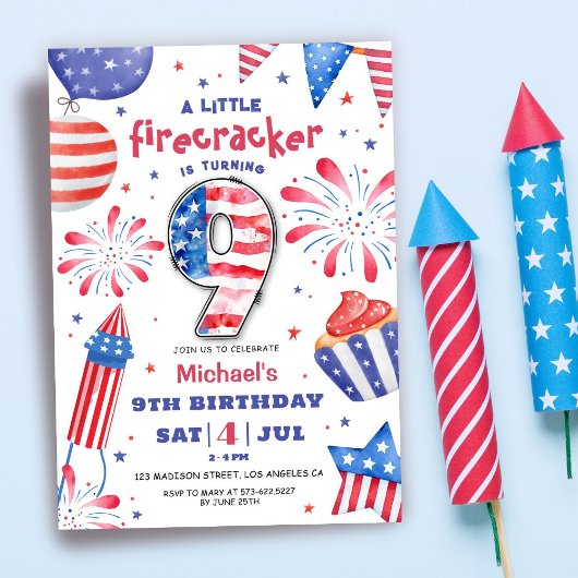Firecracker 4th juli 9th Verjaardag Patriottisch S Kaart