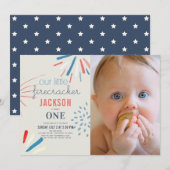 Firecracker Juli 4de Foto van het Vuurwerk 1e verj Kaart (Voorkant / Achterkant)