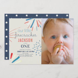 Firecracker Juli 4de Foto van het Vuurwerk 1e verj Kaart