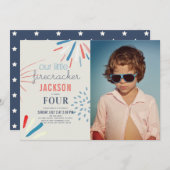 Firecracker Juli 4de Foto van het Vuurwerk Verjaar Kaart (Voorkant / Achterkant)