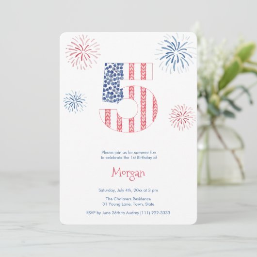 Firecracker Memorial Day 5th verjaardagsfeestje Kaart (Staand voorkant)