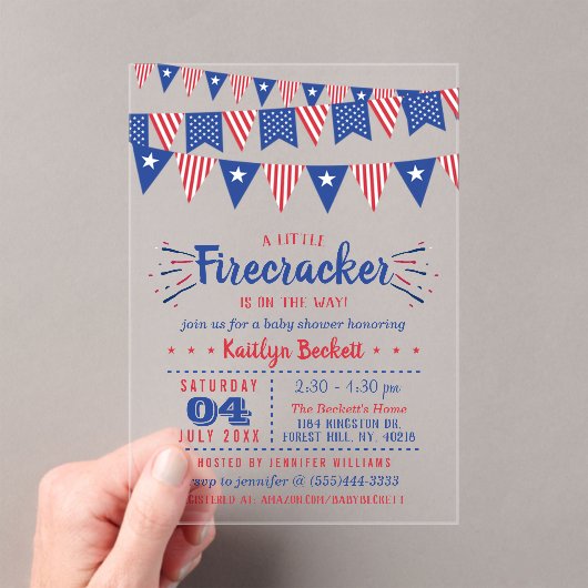 Firecracker onderweg! 4 juli Baby shower Acryl Uitnodigingen (Insitu (Draagbaar))