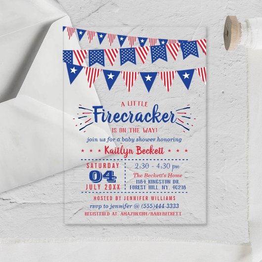 Firecracker onderweg! 4 juli Baby shower Acryl Uitnodigingen