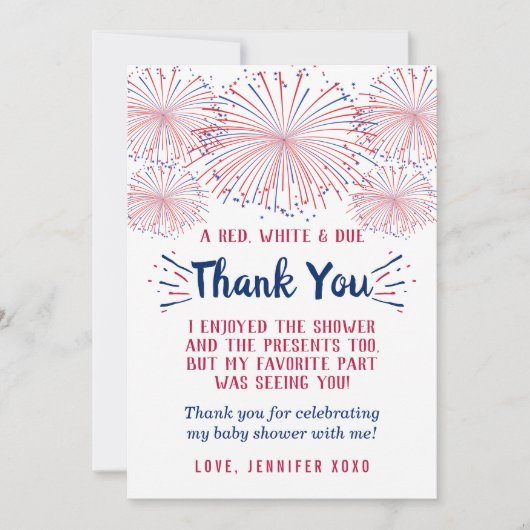 Firecracker onderweg! 4 juli Baby shower Bedankkaart (Voorkant)