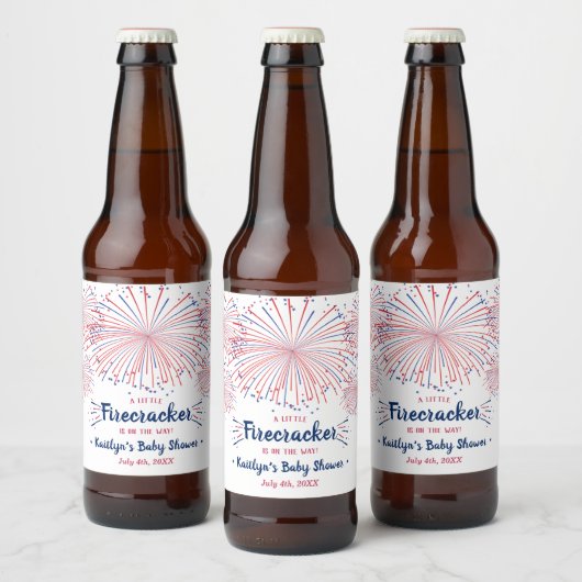 Firecracker onderweg! 4 juli Baby shower Bier Etiket (Flessen)