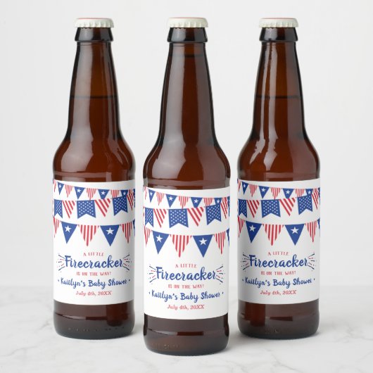 Firecracker onderweg! 4 juli Baby shower Bier Etiket (Flessen)