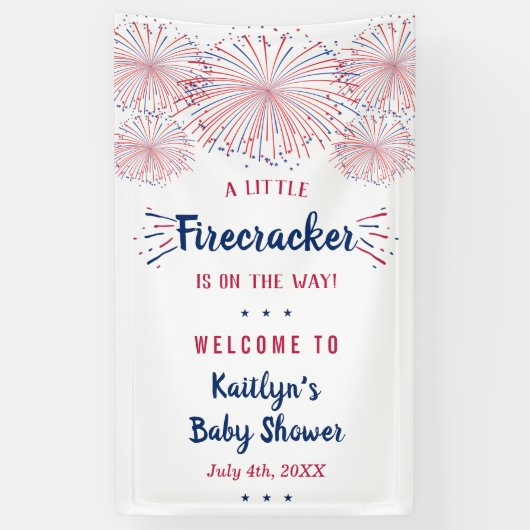 Firecracker onderweg! 4 juli Baby shower Spandoek (Verticaal)
