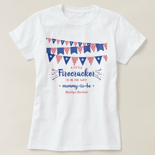 Firecracker onderweg! 4 juli Baby shower T-shirt (Design voorkant)