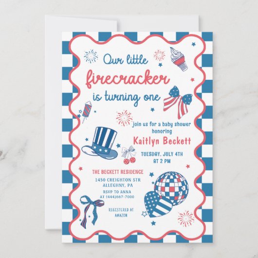 Firecracker onderweg op 4 juli Baby shower Kaart (Voorkant)