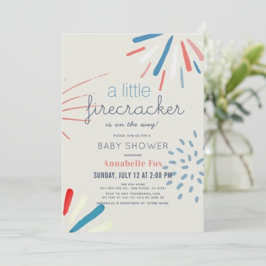 Firecracker op 4 juli Baby shower Fireworks Kaart (Staand voorkant)